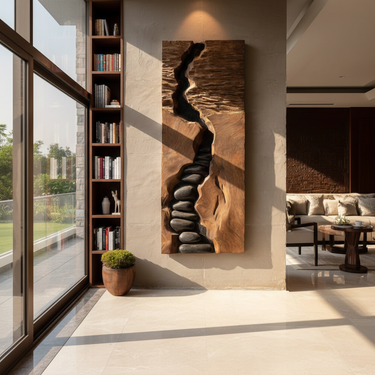Tall Solid Wood Wall Sculpture for Modern Interiors
