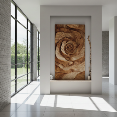 Solid Wood Carved Rose Wall Art for Interior Decor