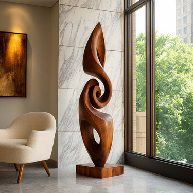 Modern Solid Wood Abstract Flow Sculpture for Living Room Art Display