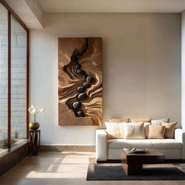 Organic Solid Wood River Flow Wall Sculpture Modern Carved Wall Panel