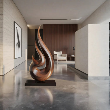 Abstract Flame Solid Wood Sculpture for Living Room Modern Art Accent