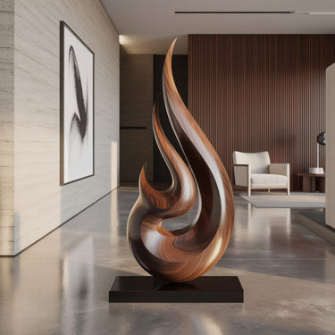 Abstract Flame Solid Wood Sculpture for Living Room Modern Art Accent
