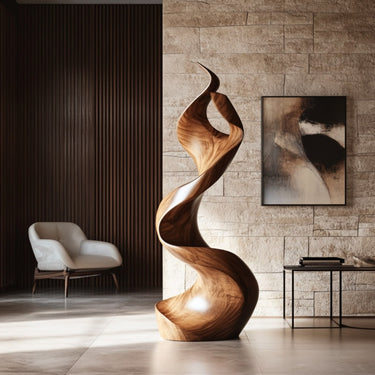 Flame-Inspired Solid Wood Sculpture for Contemporary Interiors