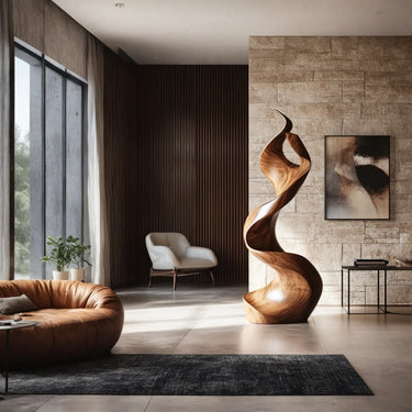Flame-Inspired Solid Wood Sculpture for Contemporary Interiors