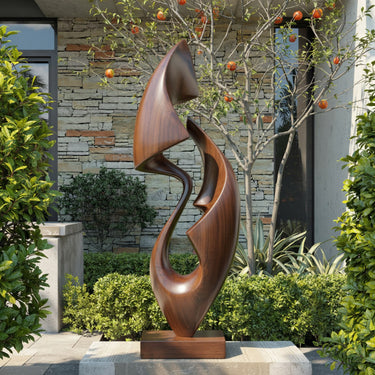 Organic Abstract Solid Wood Sculpture for Garden and Modern Home Interior