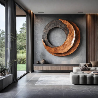 Abstract Sculpted Solid Wood Wall Sculpture for Living Room Feature Walls