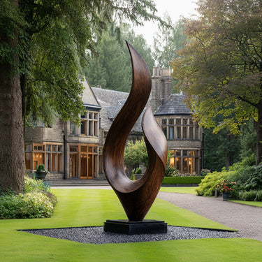 Contemporary Leaf Form Garden Solid Wood Sculpture for Landscape and Outdoor Display