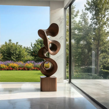 Modern Abstract Solid Wood Sculpture for Indoor and Outdoor Display