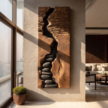 Tall Solid Wood Wall Sculpture for Modern Interiors