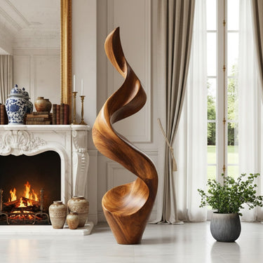 Large Abstract Solid Wood Sculpture for Modern Interior Display